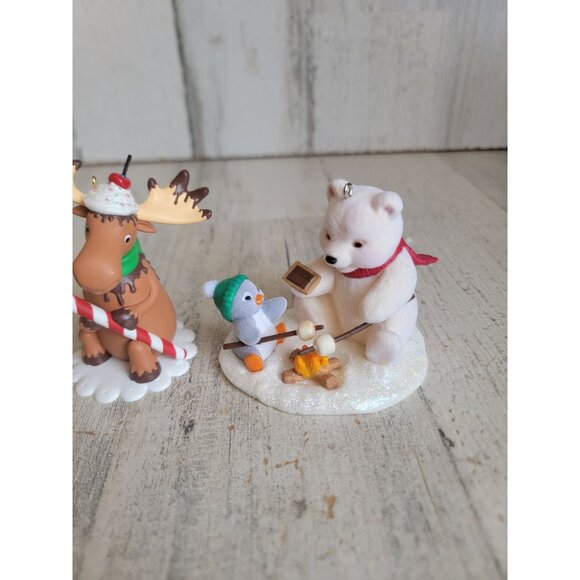 Hallmark polar bear pals s'mores moose Sunday candy ornament Xmas set - Picture 3 of 8